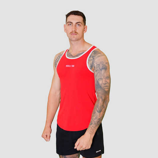 Mens Alpha Fitted Singlet Red