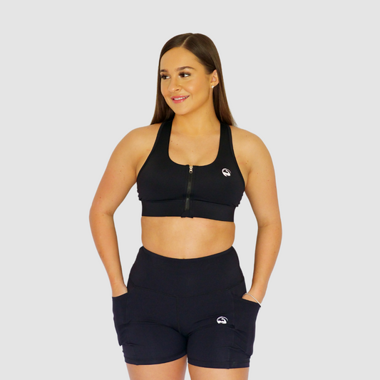 Ultra Zip Front Sports Bra Black