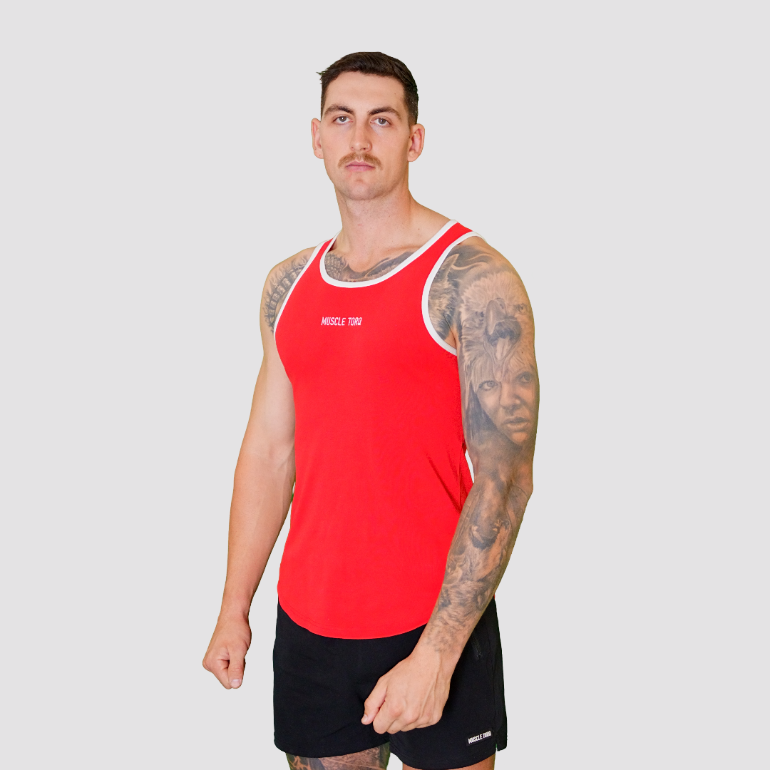 Mens Alpha Fitted Singlet Red