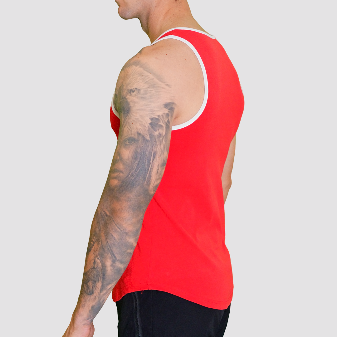 Mens Alpha Fitted Singlet Red