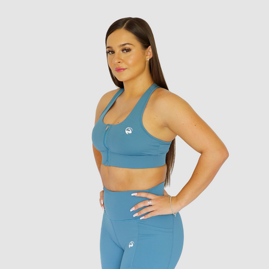 Ultra Zip Front Sports Bra Teal