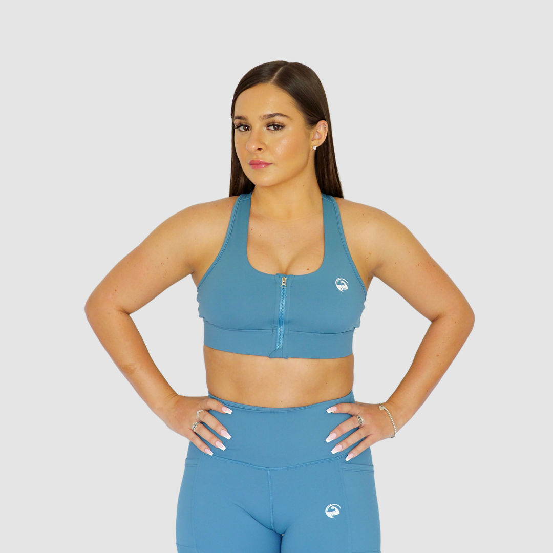 Ultra Zip Front Sports Bra Teal